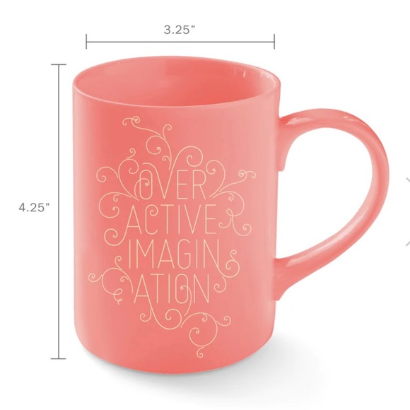 Fringe Studio Overactive Imagination Pink Mug Gold Deco Script - Picture 3 of 10